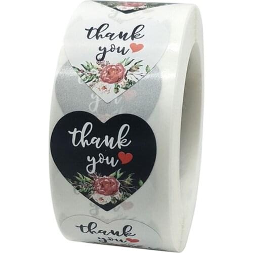 500pcs/roll Thank You Sticker Label Stickers Roll Heart Stickers For Wedding Festivel Packaging Envelope Seal Decoration Sticker