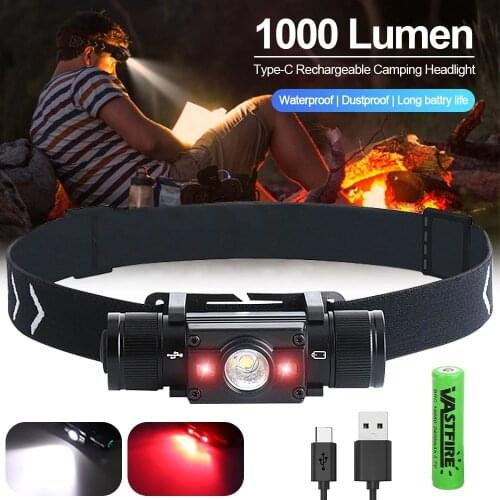 Green/White/Red Head Light 7 Lighting Modes Headlamp USB Rechargeable Work Light Outdoor Fishing Camping Torch