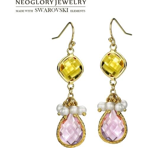 Neoglory Simulated Pearl & Glass Dangle Earrings Elegant Warm Colorful Cute Romantic Lady Party Classic Holiday Dress Sale