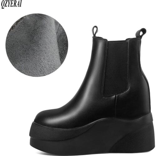 New Winter women shoes natural Genuine leather boots ankle bottom of thick Warm fur Female boots 100% cowhide Chelsea snow boots