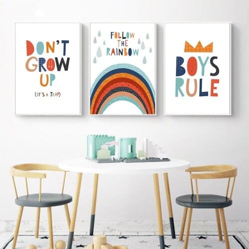 Boys Rule Rainbow Nursery Quotes Child Poster and Print Canvas Wall Art Picture Minimalist Painting Nordic Kids Room Decoration