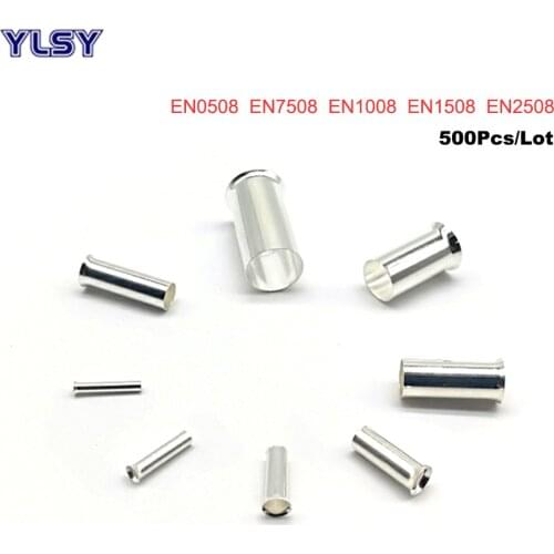 500Pcs Copper Tube Naked Cord End Crimp Terminals Electrical Wire Cable Connector EN0508~EN2508 Ferrules 22-14AWG 0.5-2.5mm2