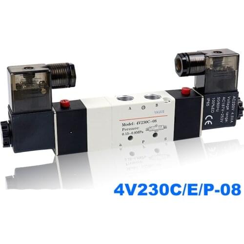5/3 way control valve Pneumatic solenoid valve Double coil Port 1/8 1/4 24VDC 4V230C/4V230E/4V230P-08