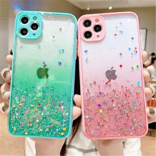 Jewelled Glue Transparent Phone Case For iPhone 11 12 Pro X XR XS Max 7 8 Plus SE 2020 Candy Color Shockproof Soft TPU Cover