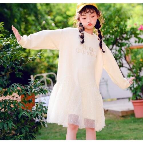 Girls Net Gauze Tutu Dress Spring New 2021 Teen Girls Letter Long-sleeved Dress School Student Princess Loose Sports Long Dress