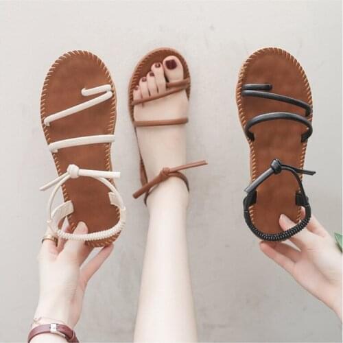 Sandals female fairy wind 2021 summer new style Korean flat-bottom tide beach seaside vacation roman shoes