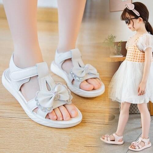 Shang Girl Sandals Summer New Bow Beach Shoes In The Big Childrens Fish Mouth Princess Shoes Little Girl Shoes