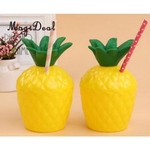 Tropical Fruit Pineapple Drink Cup & Straw Hawaiian Luau Beach Birthday Party Decoration