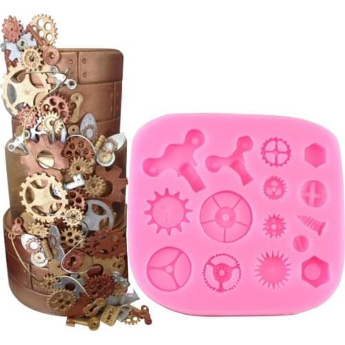 Steam Punk Gear Cake Border Decoration Fondant Cake Molds Silicone Chocolate Candy Mold Kitchen Decorating Baking Cake Tools