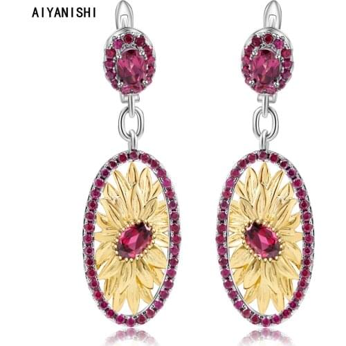 AIYANISHI Vintage 925 Sterling Silver Dangle Earrings Exaggerated Earrings Wedding Engagement Silver Sunflower Drop Earring Gift