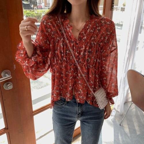 Vy1223 2021 spring summer autumn new women fashion casual chiffon shirt woman female OL flower shirt women casual tops