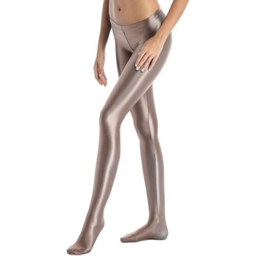 Women Glossy Stretchy Nylon Pantyhose Solid Color Zipper Crotch Mid Waist Leggings Sport Workout Yoga Sexy Breathable Tights