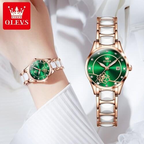 OLEVS Women Watches Luxury 2021 Fashion Diamond Luminous Ladies Wristwatches Ceramic Strap Female Quartz Watch Relogio Feminino