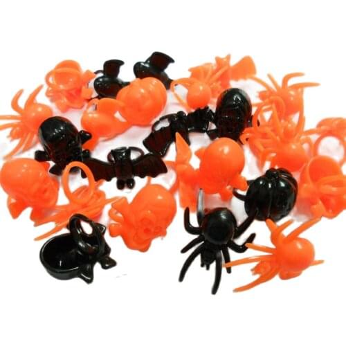 12 Piece Plastic Halloween Pumpkin Witch Skull Skeleton Rings Jewelry Pinata Bag Filler Novelty Birthday Joke Party Favors Gift