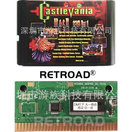 16-bit MD Black Card Game Console Classic Collection Card 128-in-1 Castkevabia Hack 128 IN 1 Battle Mania Contra Sonic Shinobi