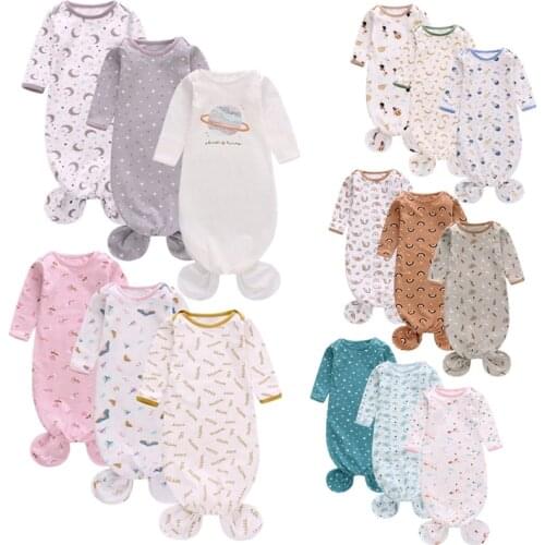 3 Pcs/Set Infant Baby Knotted Sleep Gown Soft Knitted Cotton Sleepwear Romper XXFE