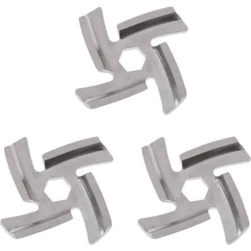3pcs/set Type 5 Mincer Knife Stainless Steel Anti Rust 4 Blade Hexagon Hole Meat Grinder Parts Fits