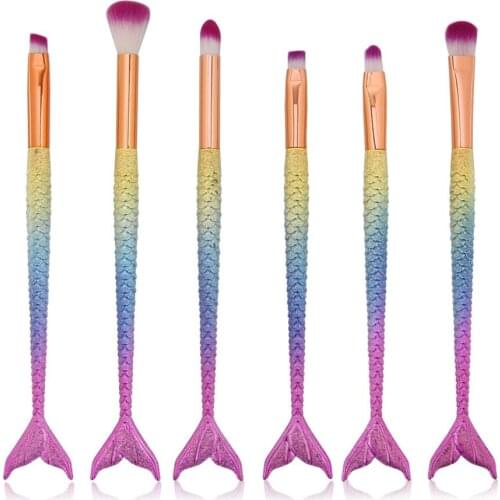 6 pcs Mermaid Beauty Makeup Brushes Set Cosmetic Eye Shadow Powder Lip BlendMake Up Brush Tool Kit