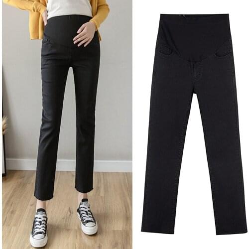8929# Maternity Pants Spring Autumn Black Maternity Jeans Belly Support Pants Support Abdomen Elastic Waist Maternity Trousers