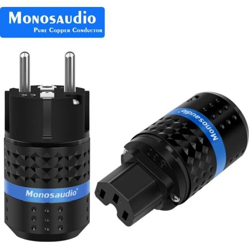 Monosaudio E102R/F102R 99.99% Pure Copper Rhodium plated EUR Schuko Hifi audio Power Cord Cable Power Plug IEC Female Connector