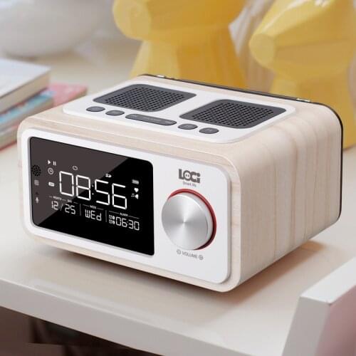 Retro Wireless Bluetooth Speaker Small Wood Portable 6W Home LED Screen Alarm Clock FM Radio Stereo Loudspeaker Bass Subwoofer