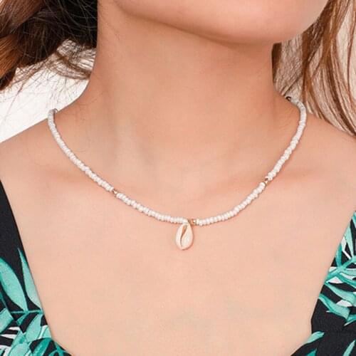 Bohemia Natural Sea Shell Conch Pendant Choker Necklaces Women Vintage Handmade Acrylic Beads Colar Jewelry Necklace Gift YN885