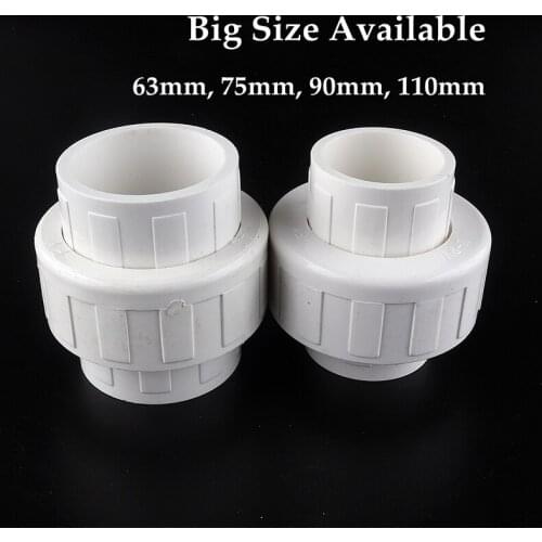 Big Size ID 63~110mm UPVC Union Connector Garden Irrigation Water Pipe Fittings Home DIY Aquarium Fish Tank Tube Straight Joints