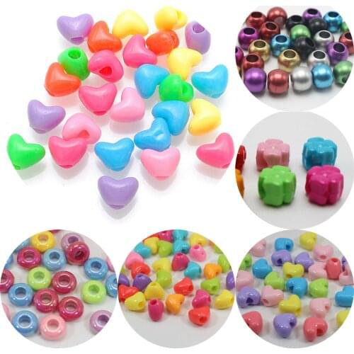100pcs Various Shape Flower Heart Pony Beads 9mm-12mm Big Hole for Kids Craft