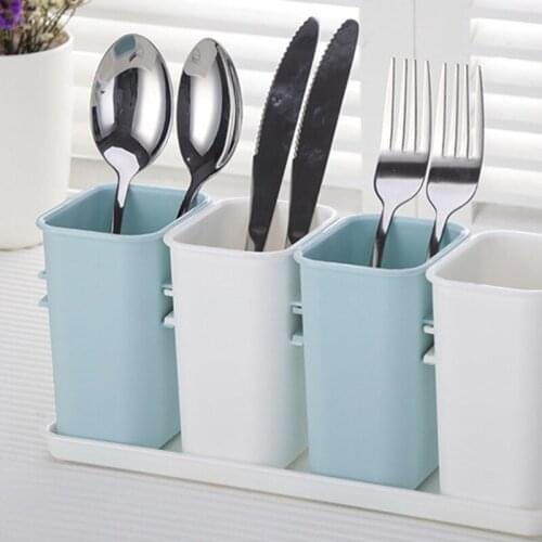 Household Kitchen Plastic Utensil Holder Countertop Flatware Silverware Cutlery Caddy Organizer Drain Rack Tableware Box