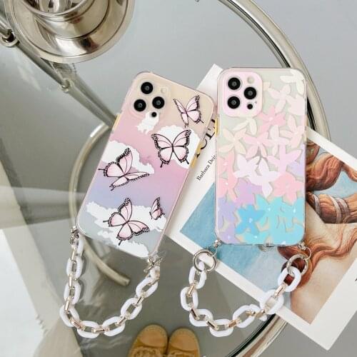Tobebest Butterfly Clouds Flower Bracelet Phone Cases for iphone 12 11 Pro Max X XS XR 7 8Plus 12mini ins Popular Chain Shell