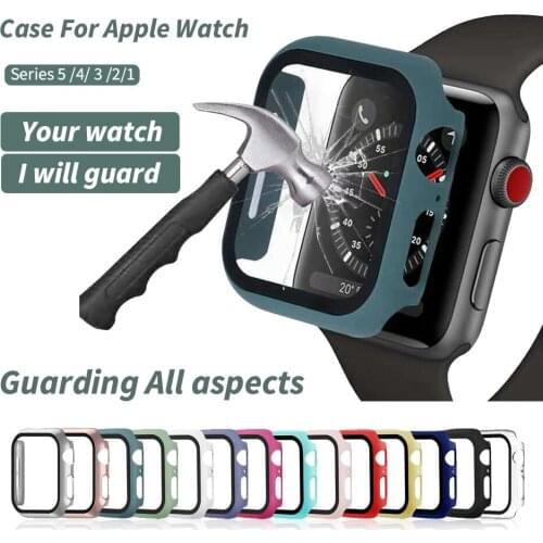 Watch Cover Case for Apple Watch 5/4/3/2/1 PC Bumper Frame with Glass Protector Film for IWatch 40MM/44MM/38MM/42MM Accessories