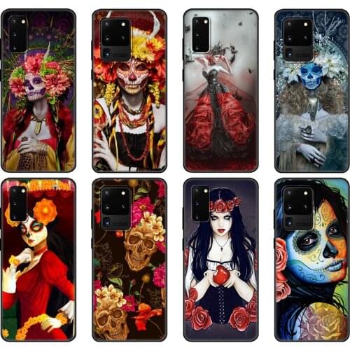 Black tpu Case For Samsung galaxy S20 /S20 PLUS/S20 ultra/S20+ /S20FE back cover Catrina beautiful rose girl Skull Art Perfect