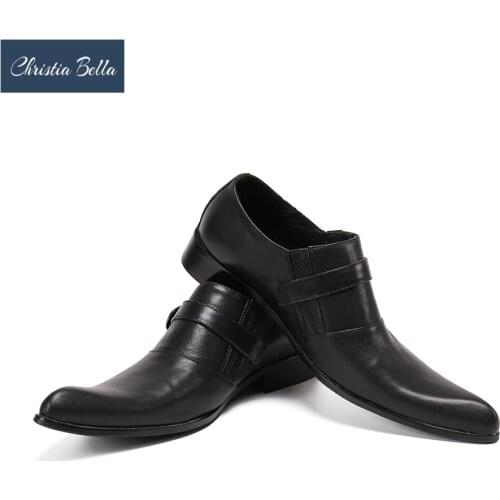Christia Bella Personality Mens Shoes Pointed Toe Formal Dress Shoes Men Buckle Classic Social Shoes Business Chaussures