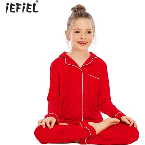 Children Homewear 2021 Kids Boys Girls Modal Fabric Pajamas Set 2pcs Solid Sleepwear Loungewear Kids Long Sleeves Top and Pants