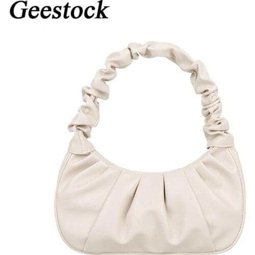 Geestock Womens Shoulder Bag for Fashion Vintage Handbag Designer Pleated PU Leather Ladies Underarm Bags