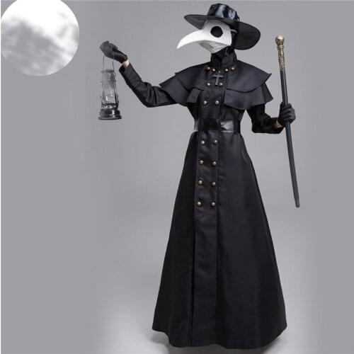 Halloween Medieval Hooded Robe plague doctor costume mask hat for men Monk Cosplay Steampunk Priest horror Wizard Cloak Cape