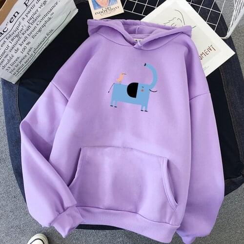 Harajuku Hoodie Womens College Wind Warm Oversized Hoodie Elephant and Bird Cartoon Graphic Print Kawaii Sweatshirt Hoody