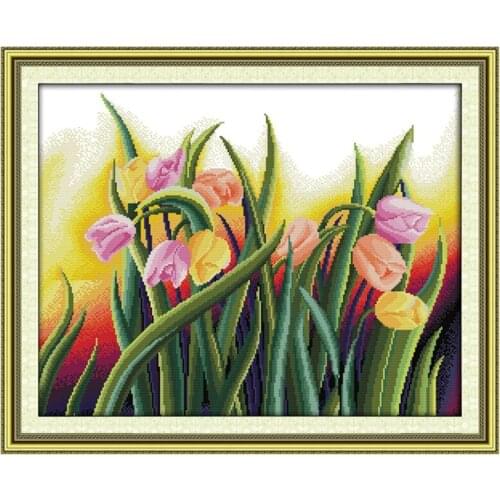 Perfect tulips cross stitch kit flower 18ct 14ct 11ct count printed canvas stitching embroidery DIY handmade needlework