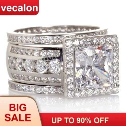 Vecalon Luxury Jewelry Engagement wedding Band ring Set for women Gift 3ct AAAAA Zircon Cz 925 Sterling Silver Party ring