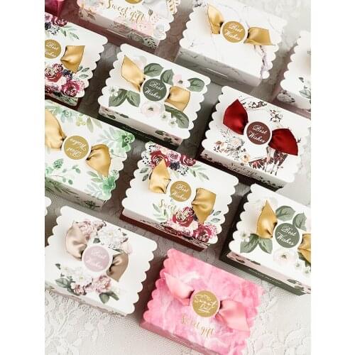 Wedding gift packaging box creative wedding candy box forest style personality paperboard box with ribbon square candy gift box