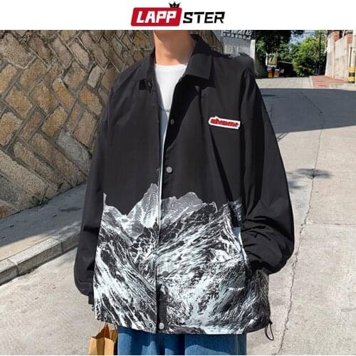 LAPPSTER Men Japanese Streetwear Mountain Printed Jackets and Coats 2021 Mens Black Kpop Bomber Jacket Male Hip Hop Windbreaker