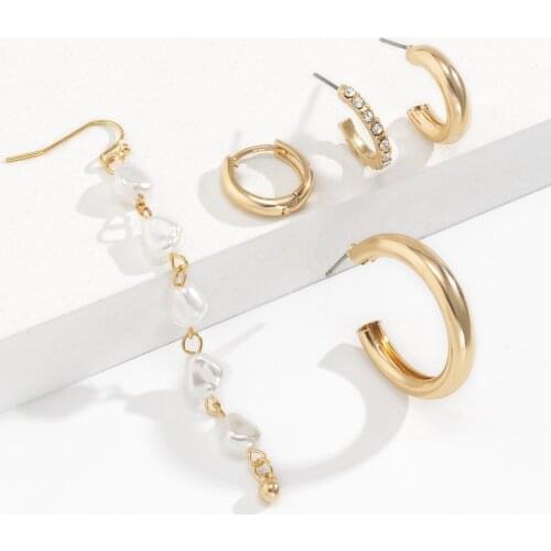 Retro Ethnic Style Metal Half-curved Earrings with Rhinestone Earrings Personalized Pearl Set Earrings Earrings Wedding Gifts