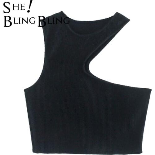 SheBlingBling Za Woman 2021 Fashion Irregular Vest Knit Thin Solid Color Base Shirt Gothic Traf Female Causal Black Tank Tops