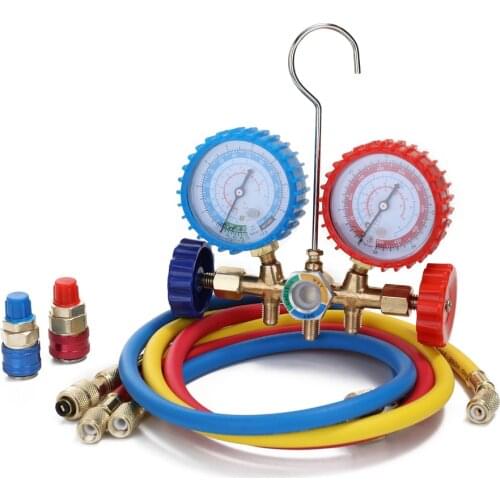 AC Diagnostic Manifold Gauge Set 3 Way Refrigerant Gauge for R134A R12 R22 R502 Refrigerants with Coupler and Adapter