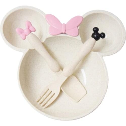 Baby Cartoon Mickey Food Set Wheat Straw Tableware Solid Cute Dish Kid Plate Bowl Children Feeding Dishes Dinner Set TY0387