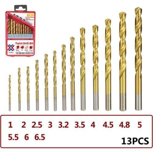 Twist Drill Bit Set 1.0-13mm Titanium Coated HSS Wood Metal Drill Bit