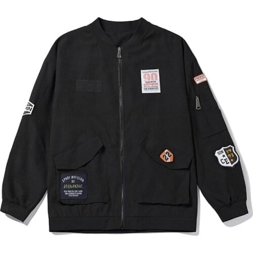 2021 New Fashion Patch Designs Bomber Jackets Men Harajuku Streetwear Hip Hop Motorcycle Baseball Coats Plus Size Clothing Black