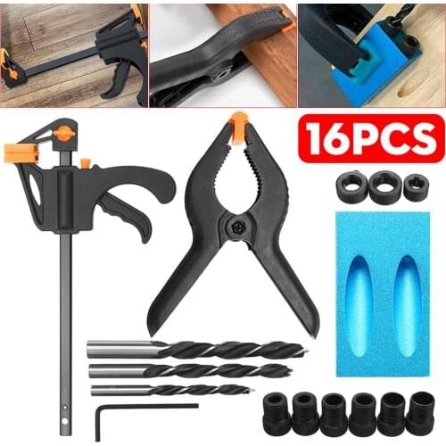 New 16pcs/set 6/8/10mm 15 Degree Angle Oblique Hole Locator Drill Guide Set Woodworking Pocket Hole Jig Kit Woodworking Tools