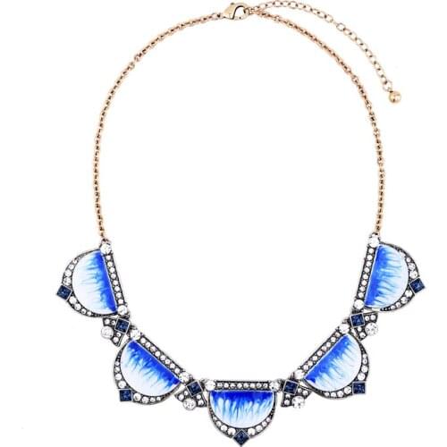 Bulk Price Blue Enamel Crystal Geometric Shimmy Charm Necklace Party Design Bohemia India Ethnic Jewelry Accessory