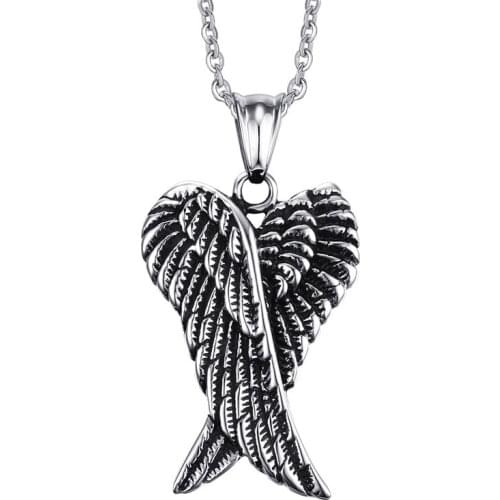 Stainless Steel Pendant Necklaces For Men Angel Wing Metal Neck Chain Collarbone Choker Women Jewelry Aesthetic Initial Charms